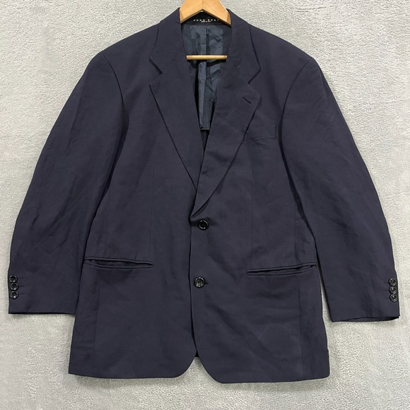 Vintage Hugo Boss Blazer Mens 40L? Linen Jacket  Blue Made In Italy Preppy - Picture 1 of 14